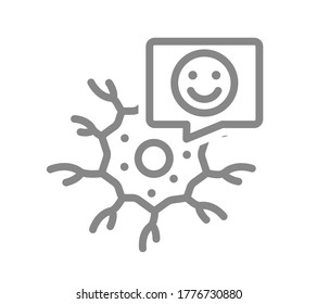 Neuron With Happy Face In Speech Bubble Line Icon. Healthy Neural Tissue Symbol