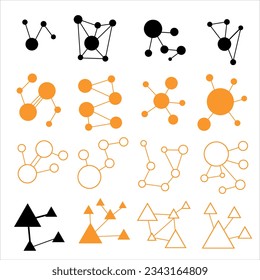 Neuron icon. Set of abstract illustrations of artificial intelligence, system of interconnections, data connections, memory and brain.