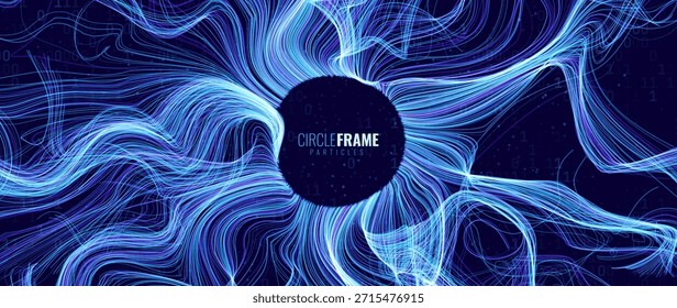 Neurônio inspirou linhas abstratas sobre fundo azul profundo com fluxo brilhante e fluxo de dados efeito. Rede Neural Futurista. Ilustração de vetor.
