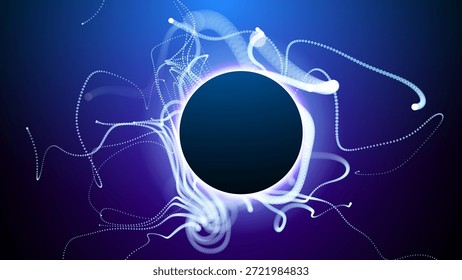 Neurônio inspirou linhas abstratas sobre fundo azul profundo com fluxo brilhante e fluxo de dados efeito. Rede Neural Futurista. Ilustração de vetor.