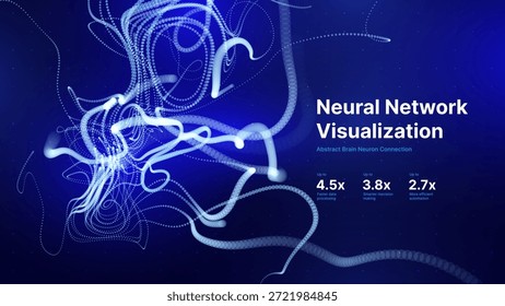 Neuron Inspired Abstract Lines on Deep Blue Background with Glowing Flow and Data Stream Effect. Futuristic Neural Network. Vector Illustration.