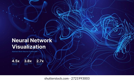 Neuron Inspired Abstract Lines on Deep Blue Background with Glowing Flow and Data Stream Effect. Futuristic Neural Network. Vector Illustration.
