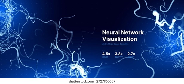 Líneas Abstractas inspiradas en neuronas sobre fondo azul profundo con flujo brillante y efecto de flujo de datos. Red neuronal futurista. Ilustración vectorial.