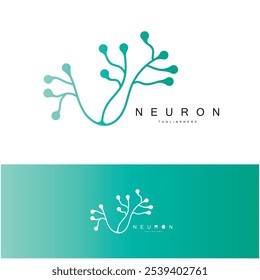 Neuron logo or brain nerve cell logo design, template icon, molecule, atom, brain cell, logo illustration template with vector concept