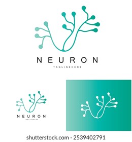 Neuron logo or brain nerve cell logo design, template icon, molecule, atom, brain cell, logo illustration template with vector concept