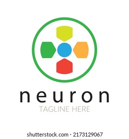 Diseño del logotipo de neuronas o de la célula nerviosa, icono de la plantilla de la ilustración del logotipo de la molécula con concepto de vector 