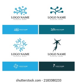 Diseño del logotipo de neuronas o de la célula nerviosa, icono de la plantilla de la ilustración del logotipo de la molécula con concepto de vector 