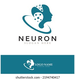 Diseño del logotipo de neuronas o de la célula nerviosa, icono de la plantilla de la ilustración del logotipo de la molécula con concepto de vector 