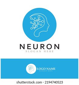 Diseño del logotipo de neuronas o de la célula nerviosa, icono de la plantilla de la ilustración del logotipo de la molécula con concepto de vector 