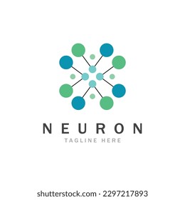 Diseño del logotipo de neuronas o de la célula nerviosa, icono de la plantilla de la ilustración del logotipo de la molécula con concepto de vector 