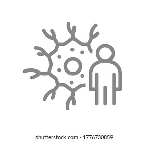 Neuron with man line icon. Human neural tissue, nerve cell symbol