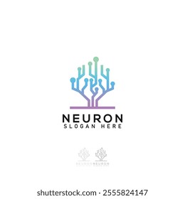 Neuron Nerve Cell or connect line circuit dot symbol logo design inspiration. neuron tech logo concept