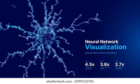 Neuron and Neural Network Visualization. Futuristic Abstract Particle Brain Connection for AI, Technology, and Science. Vector Concept for Biology, Medicine, and Artificial Intelligence.