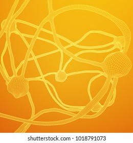 Neuron system wireframe mesh model. Low poly vector illustration. Science and medical healthcare concept