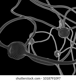 Neuron system wireframe mesh model. Low poly vector illustration. Science and medical healthcare concept