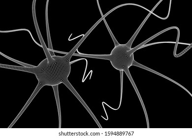 Neuron system wireframe mesh model. Low poly vector illustration. Science and medical healthcare concept