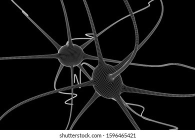 Neuron system wireframe mesh model. Low poly vector illustration. Science and medical healthcare concept