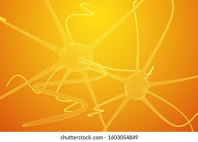Neuron system wireframe mesh model. Low poly vector illustration. Science and medical healthcare concept