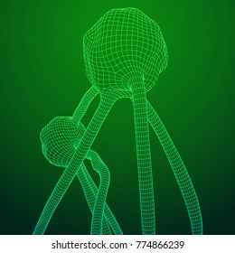 Neuron system wireframe mesh model. Low poly vector illustration. Science and medical healthcare concept