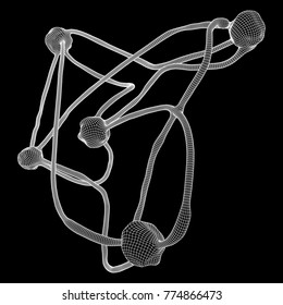 Neuron system wireframe mesh model. Low poly vector illustration. Science and medical healthcare concept