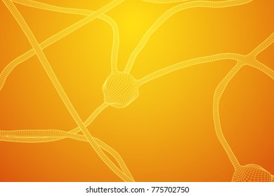 Neuron system wireframe mesh model. Low poly vector illustration. Science and medical healthcare concept