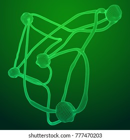 Neuron system wireframe mesh model. Low poly vector illustration. Science and medical healthcare concept