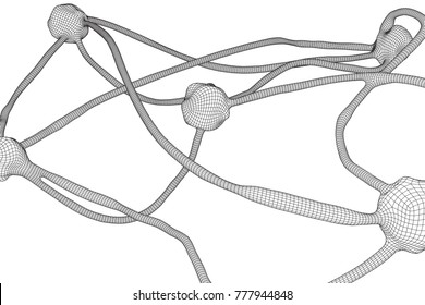 Neuron system wireframe mesh model. Low poly vector illustration. Science and medical healthcare concept