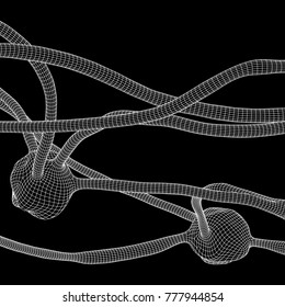 Neuron system wireframe mesh model. Low poly vector illustration. Science and medical healthcare concept