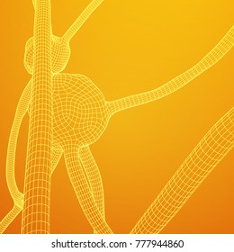 Neuron system wireframe mesh model. Low poly vector illustration. Science and medical healthcare concept