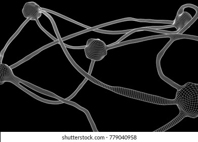 Neuron system wireframe mesh model. Low poly vector illustration. Science and medical healthcare concept