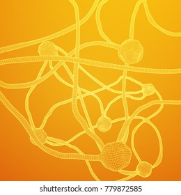 Neuron system wireframe mesh model. Low poly vector illustration. Science and medical healthcare concept