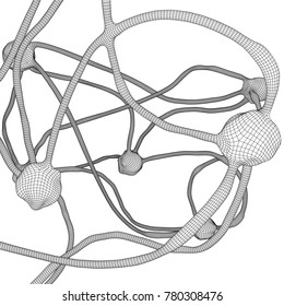 Neuron system wireframe mesh model. Low poly vector illustration. Science and medical healthcare concept