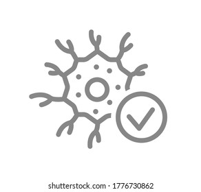 Neuron With Tick Checkmark Line Icon. Healthy Neural Tissue, Nerve Cell Check Symbol