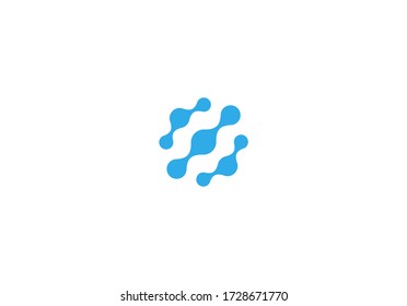 Neurons connection icon, dna logotype. Round aqua molecules vector emblem. Blue abstract water bubbles, molecular chain logo. Car wash icon.
