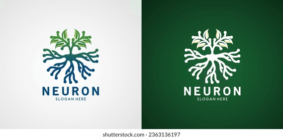 Neurons Logo-Design, abstrakte Nervenzelle natürliche Energie, Vektorgrafik