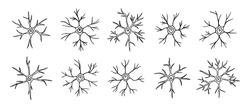 neurons or neuron cells doodle hand drawn icon set. Outline pyramidal neurons drawing line clipart symbol collection. Vector illustration