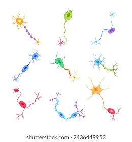 neurons set cartoon. neuroscience cell, ai synapse, neural structure neurons sign. isolated symbol vector illustration