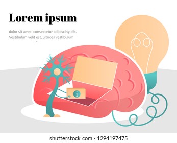 Neurons transmit information to the brain. Vector flat illustration