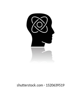 Neurophysics drop shadow black glyph icon. Nervous system, human brain studying. Biophysis branch, neurobiophysics. Neuroscience research. Cognitive neuroscience. Isolated vector illustration