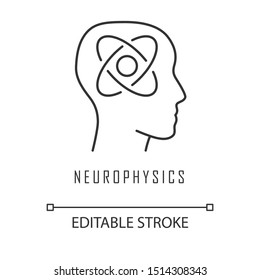 Neurophysics Linear Icon. Nervous System, Human Brain Studying. Neuroscience Research. Cognitive Neuroscience. Thin Line Illustration. Contour Symbol. Vector Isolated Outline Drawing. Editable Stroke