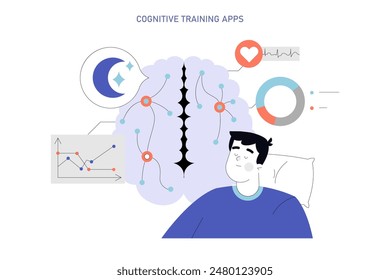 Neuroplasticity concept. Brain enhancement through cognitive training apps, showcasing thought process improvement. Brain health, mental agility, and learning. Vector illustration.