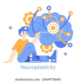 Neuroplasticity concept A thought-provoking vector illustration depicting the brain's adaptability and the mechanisms of learning and memory Vector illustration