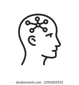 Icono de neuroplasticidad. Ilustración lineal delgada que enfatiza la habilidad del cerebro para reorganizarse y adaptarse para el desarrollo cognitivo. Signo de vector de contorno aislado.