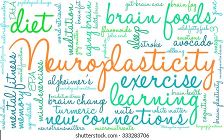 Neuroplasticity word cloud on a white background. 