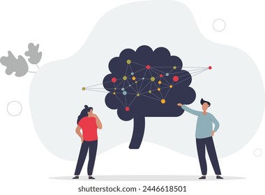 Estudio de neuropsicología para la cognición y la conducta cerebral.Aprendizaje interactivo de neurología y psicología para la comprensión del sistema nervioso y las enfermedades mentales.Ilustración vectorial plana.