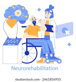Neurorehabilitation concept An uplifting vector illustration depicting a patient's journey to recovery through advanced neurological therapy and support Vector illustration