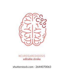 Ícone de neurosarcoidose. Ilustração vetorial editável da inflamação cerebral com granulomas. Usado em neurologia, imunologia, diagnóstico, educação médica, campanhas de conscientização sobre doenças autoimunes raras.