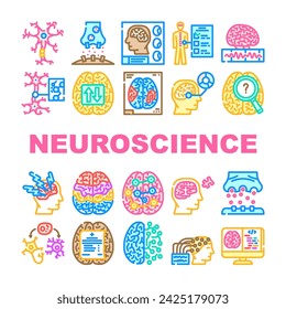 Neuroscience Brain Doctor Medical Icons Set Vektor. Forschung Computer, Technologie Wissenschaft, Neurochirurgie Schlaf, Gesundheit Neurologie, Geist Neurowissenschaft Brain Doctor Medical Color Line Illustrationen