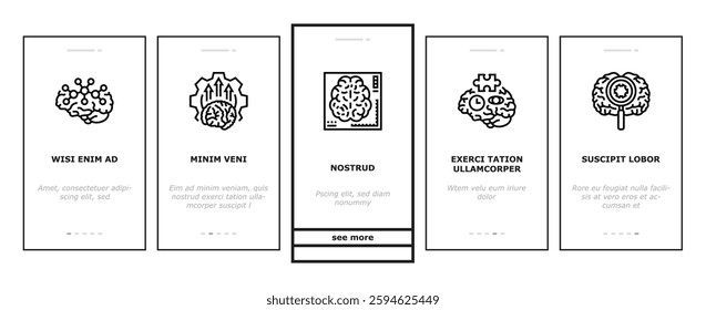 neuroscience brain neurology onboarding mobile vector research medical, doctor technology, science health, neurosurgery scan, computer neuroscience brain neurology illustrations