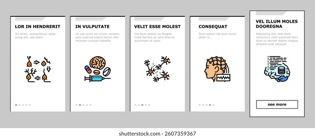 neuroscience brain neurology onboarding mobile vector research medical, doctor technology, science health, neurosurgery scan, computer neuroscience brain neurology illustrations